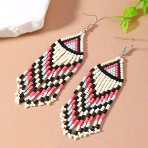 Beaded Chevron Tassel Earrings